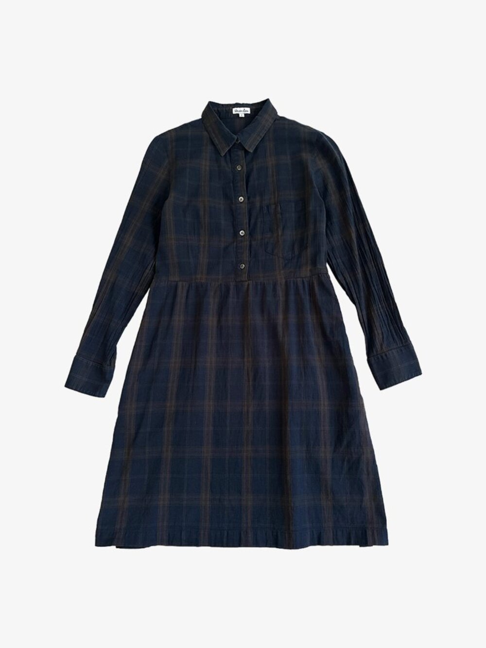 Navy Blue/Brown Tartan Plaid Collared Shirt Dress by Steven Alan